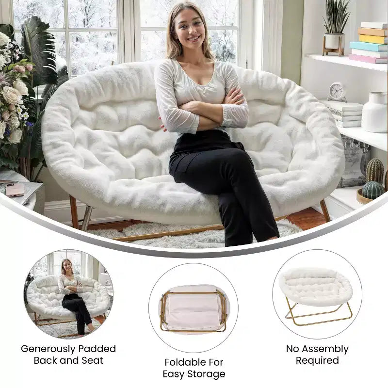 Flash Furniture Eleanor Fauteuil double soucoupe rembourré et pliable avec cadre en acier pour dortoir, salon ou chambre à coucher