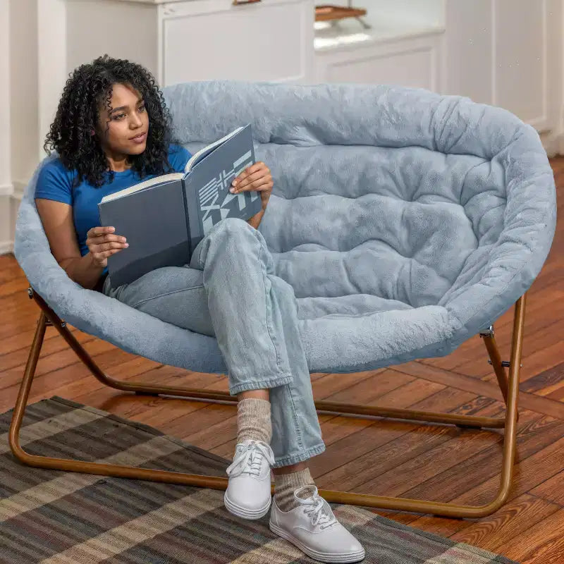 Flash Furniture Eleanor Fauteuil double soucoupe rembourré et pliable avec cadre en acier pour dortoir, salon ou chambre à coucher