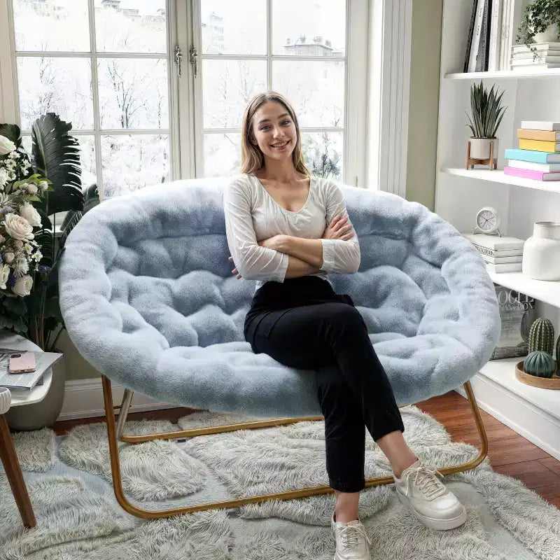 Flash Furniture Eleanor Fauteuil double soucoupe rembourré et pliable avec cadre en acier pour dortoir, salon ou chambre à coucher
