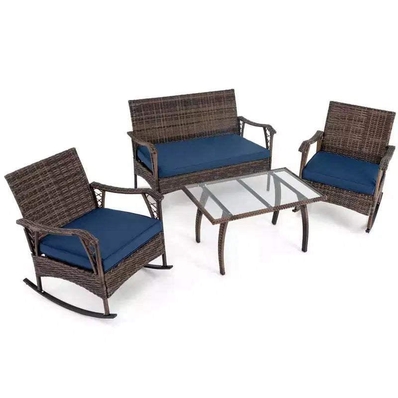 Ensemble de 4 pièces Costway en osier avec causeuse et table basse, cadre métallique robuste