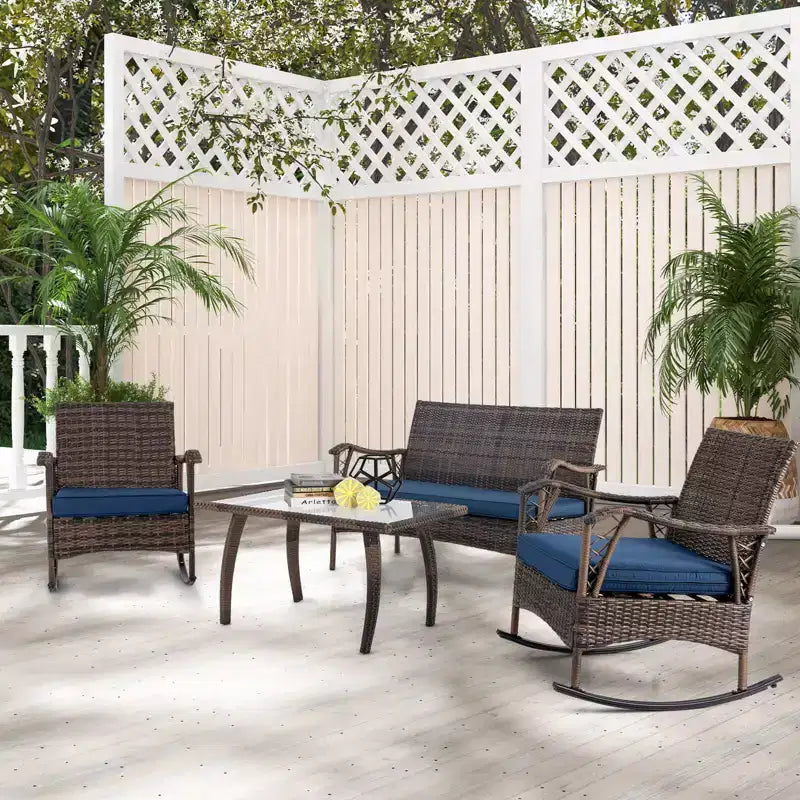 Ensemble de 4 pièces Costway en osier avec causeuse et table basse, cadre métallique robuste