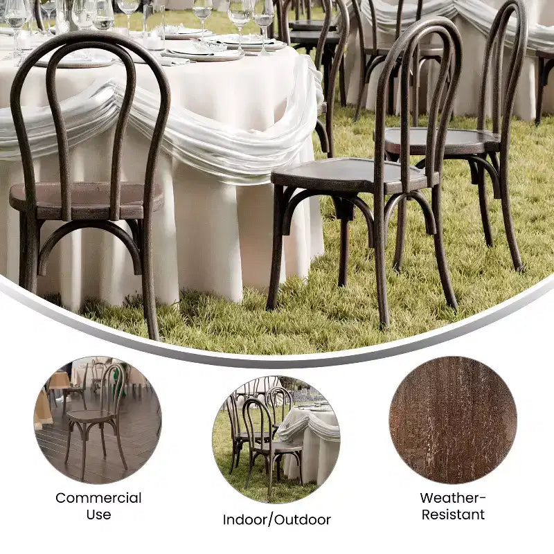 Emma and Oliver Weather-Resistant Wood Look Resin Thonet Chair for Indoor/Outdoor Use