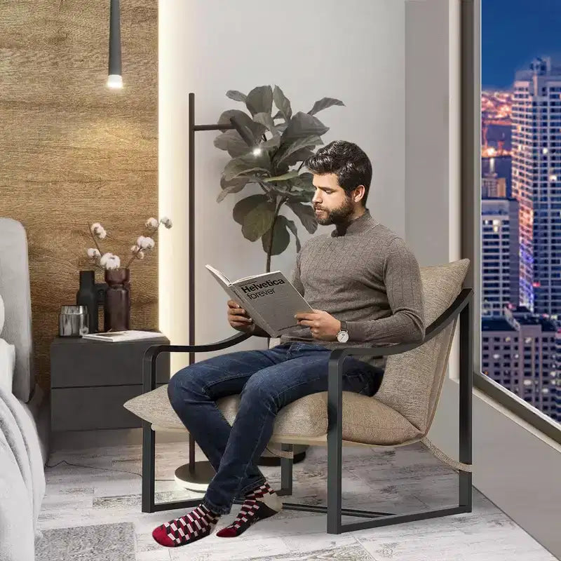 WhizMax Modern Sling Accent Chair, Comfy Fabric Living Room Chairs with Heavy Duty Metal Frame, Lounge Reading Armchair for Living Room Bedroom