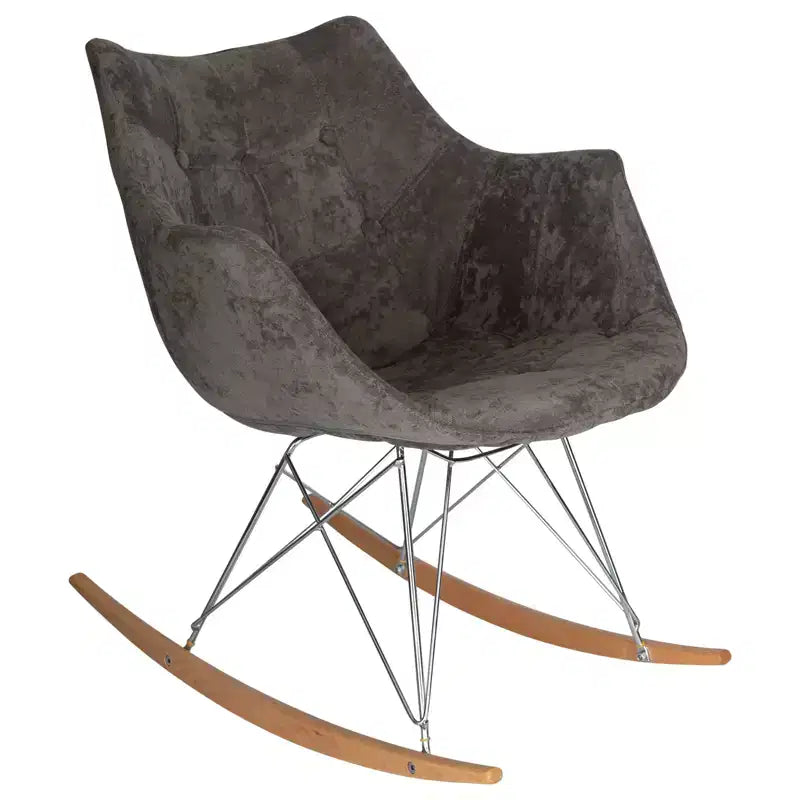 LeisureMod Willow Nursery Rocking Chair in Twill Fabric/Velvet Upholstery - Eiffel Ash Wood Base, Plus Comfort, Perfect for Nurseries