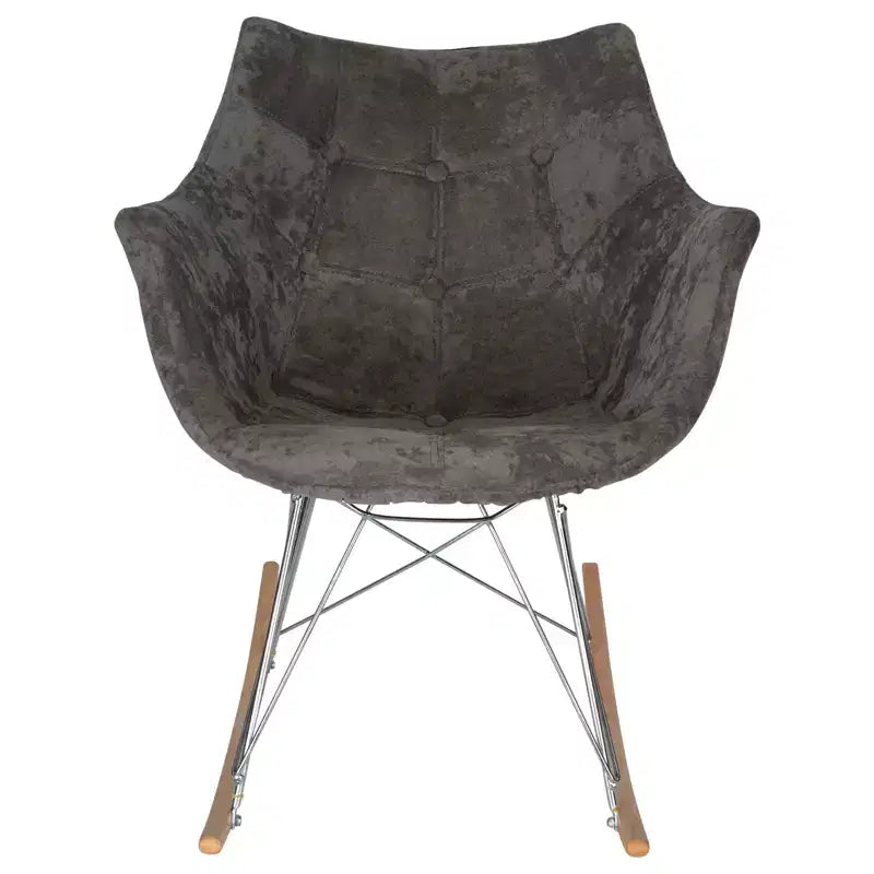 LeisureMod Willow Nursery Rocking Chair in Twill Fabric/Velvet Upholstery - Eiffel Ash Wood Base, Plus Comfort, Perfect for Nurseries