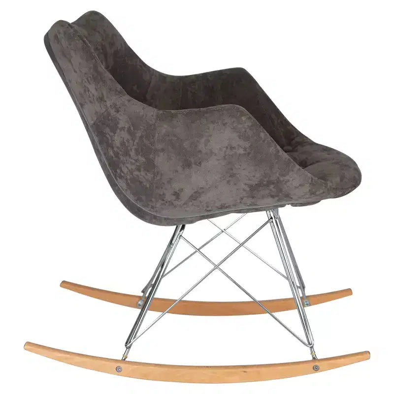 LeisureMod Willow Nursery Rocking Chair in Twill Fabric/Velvet Upholstery - Eiffel Ash Wood Base, Plus Comfort, Perfect for Nurseries