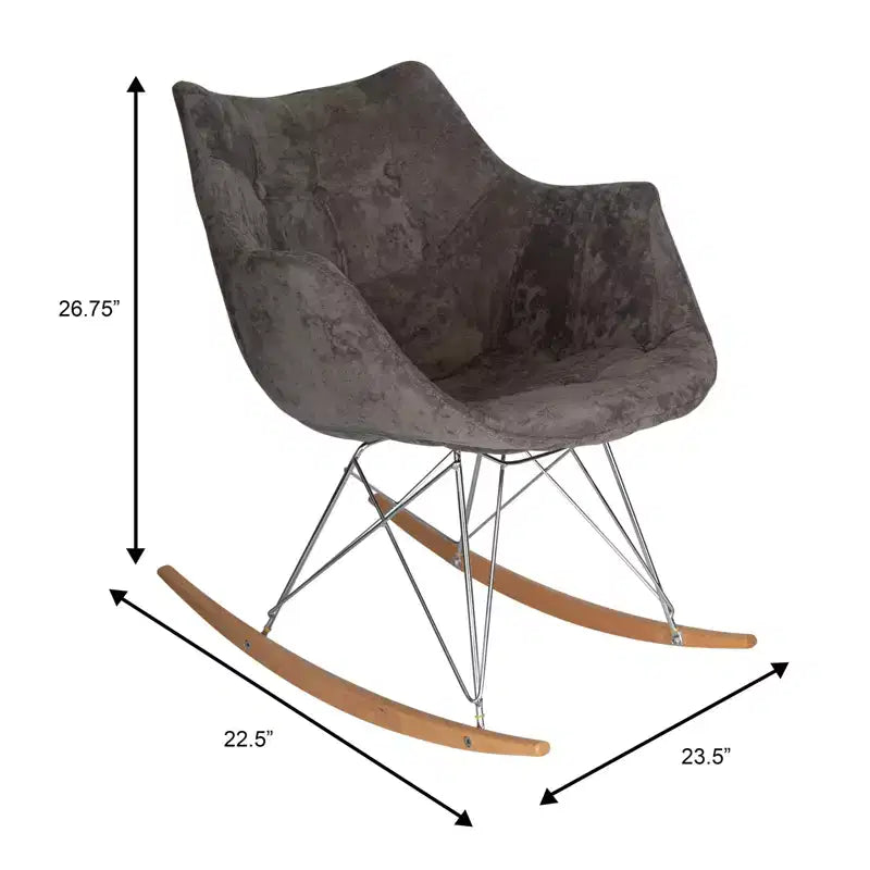 LeisureMod Willow Nursery Rocking Chair in Twill Fabric/Velvet Upholstery - Eiffel Ash Wood Base, Plus Comfort, Perfect for Nurseries
