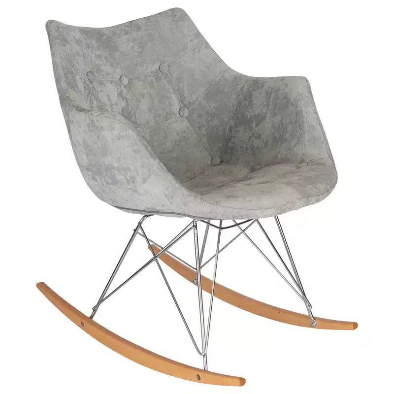 LeisureMod Willow Nursery Rocking Chair in Twill Fabric/Velvet Upholstery - Eiffel Ash Wood Base, Plus Comfort, Perfect for Nurseries