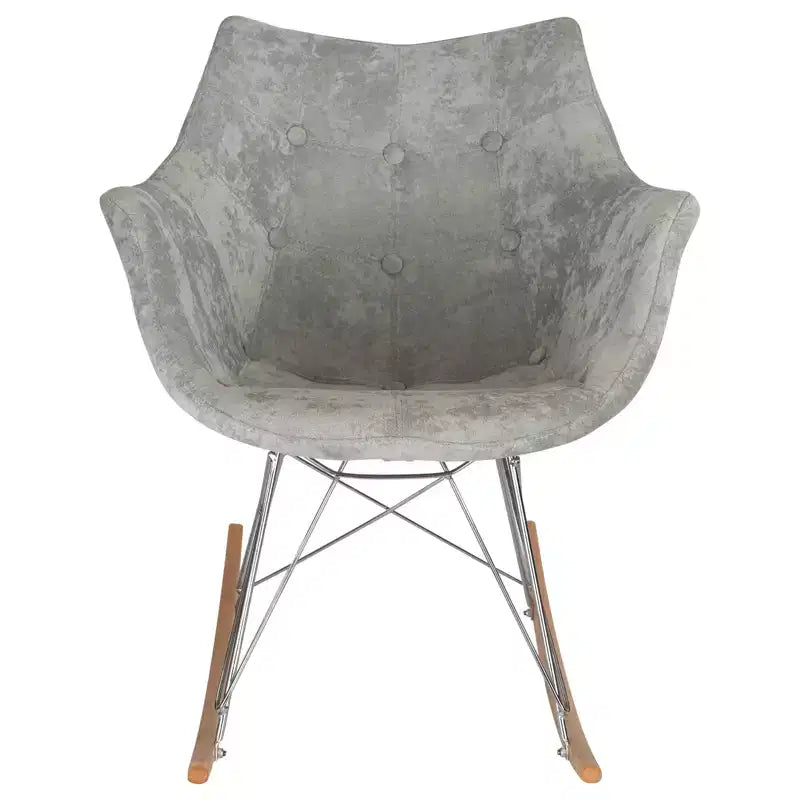 LeisureMod Willow Nursery Rocking Chair in Twill Fabric/Velvet Upholstery - Eiffel Ash Wood Base, Plus Comfort, Perfect for Nurseries