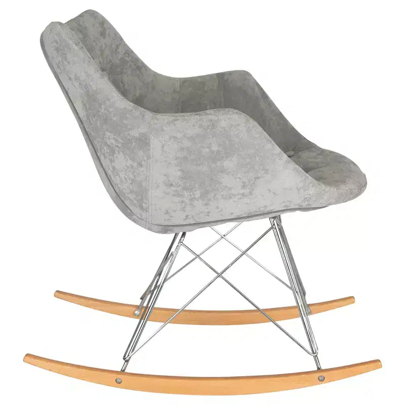 LeisureMod Willow Nursery Rocking Chair in Twill Fabric/Velvet Upholstery - Eiffel Ash Wood Base, Plus Comfort, Perfect for Nurseries