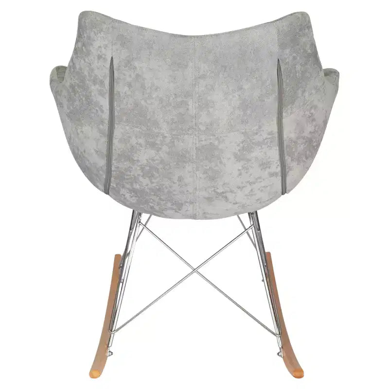 LeisureMod Willow Nursery Rocking Chair in Twill Fabric/Velvet Upholstery - Eiffel Ash Wood Base, Plus Comfort, Perfect for Nurseries