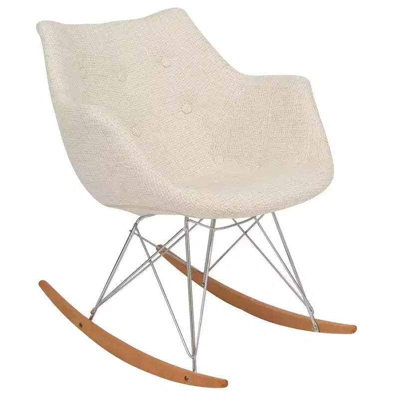 LeisureMod Willow Nursery Rocking Chair in Twill Fabric/Velvet Upholstery - Eiffel Ash Wood Base, Plus Comfort, Perfect for Nurseries
