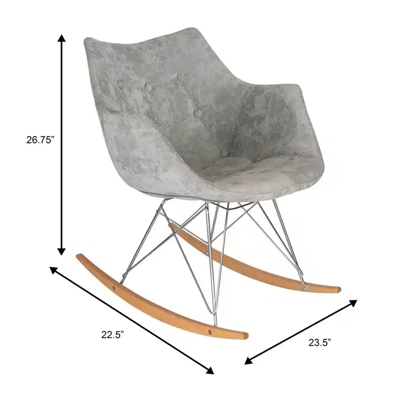 LeisureMod Willow Nursery Rocking Chair in Twill Fabric/Velvet Upholstery - Eiffel Ash Wood Base, Plus Comfort, Perfect for Nurseries