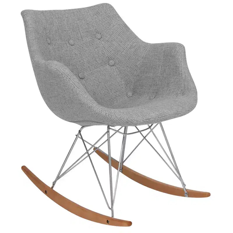 LeisureMod Willow Nursery Rocking Chair in Twill Fabric/Velvet Upholstery - Eiffel Ash Wood Base, Plus Comfort, Perfect for Nurseries