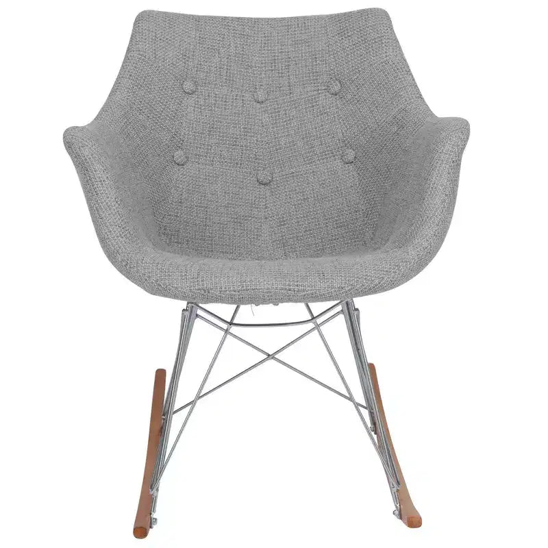 LeisureMod Willow Nursery Rocking Chair in Twill Fabric/Velvet Upholstery - Eiffel Ash Wood Base, Plus Comfort, Perfect for Nurseries