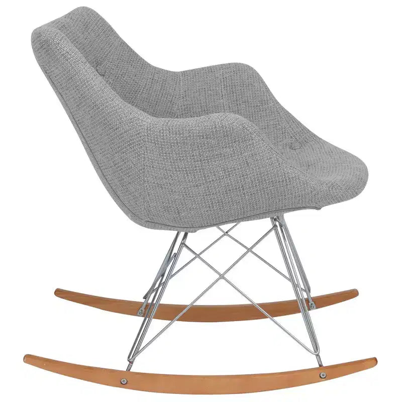 LeisureMod Willow Nursery Rocking Chair in Twill Fabric/Velvet Upholstery - Eiffel Ash Wood Base, Plus Comfort, Perfect for Nurseries