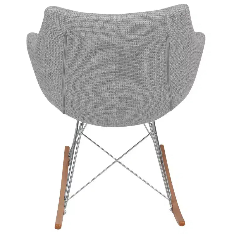 LeisureMod Willow Nursery Rocking Chair in Twill Fabric/Velvet Upholstery - Eiffel Ash Wood Base, Plus Comfort, Perfect for Nurseries
