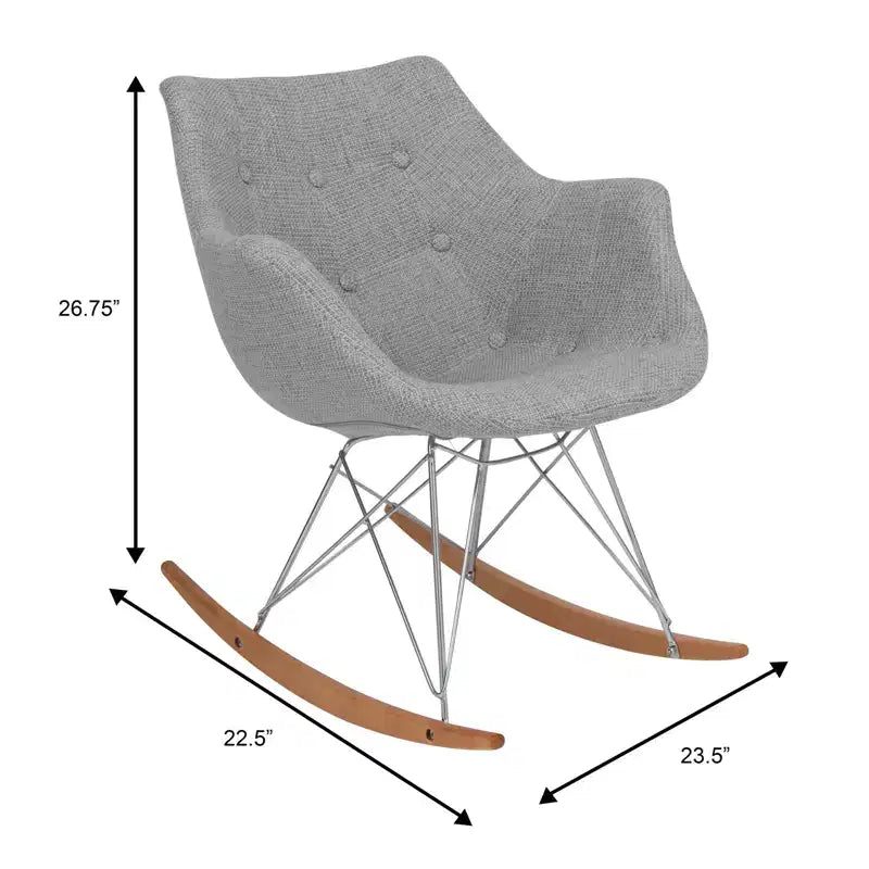 LeisureMod Willow Nursery Rocking Chair in Twill Fabric/Velvet Upholstery - Eiffel Ash Wood Base, Plus Comfort, Perfect for Nurseries