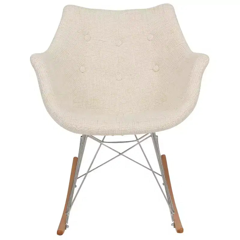 LeisureMod Willow Nursery Rocking Chair in Twill Fabric/Velvet Upholstery - Eiffel Ash Wood Base, Plus Comfort, Perfect for Nurseries