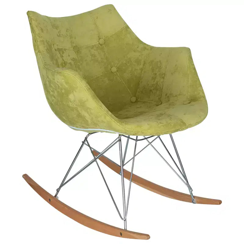 LeisureMod Willow Nursery Rocking Chair in Twill Fabric/Velvet Upholstery - Eiffel Ash Wood Base, Plus Comfort, Perfect for Nurseries