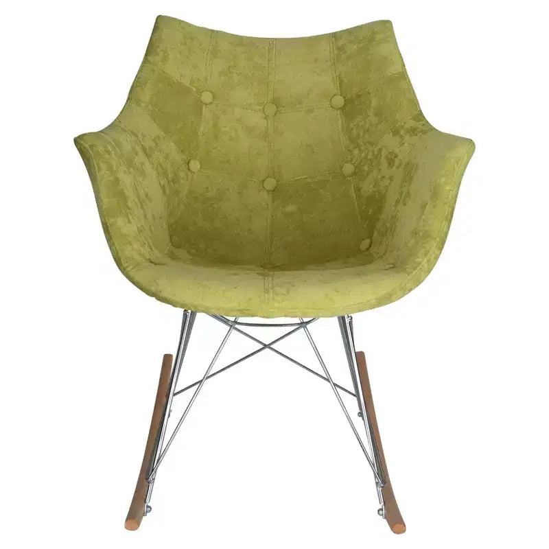 LeisureMod Willow Nursery Rocking Chair in Twill Fabric/Velvet Upholstery - Eiffel Ash Wood Base, Plus Comfort, Perfect for Nurseries