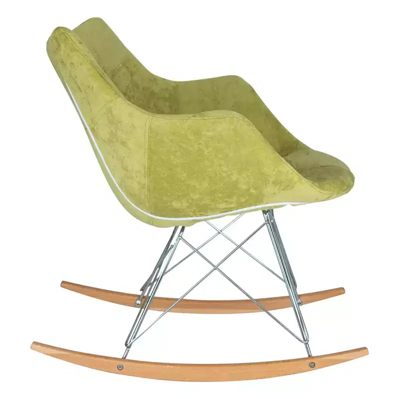 LeisureMod Willow Nursery Rocking Chair in Twill Fabric/Velvet Upholstery - Eiffel Ash Wood Base, Plus Comfort, Perfect for Nurseries