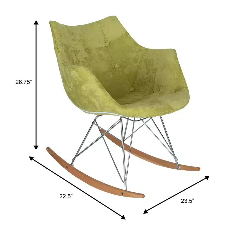 LeisureMod Willow Nursery Rocking Chair in Twill Fabric/Velvet Upholstery - Eiffel Ash Wood Base, Plus Comfort, Perfect for Nurseries
