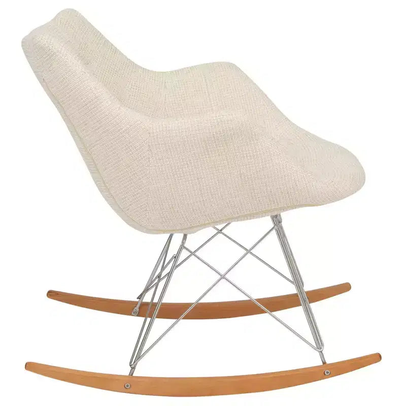 LeisureMod Willow Nursery Rocking Chair in Twill Fabric/Velvet Upholstery - Eiffel Ash Wood Base, Plus Comfort, Perfect for Nurseries