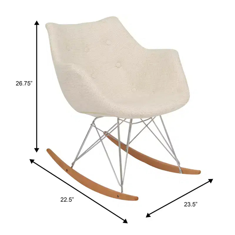 LeisureMod Willow Nursery Rocking Chair in Twill Fabric/Velvet Upholstery - Eiffel Ash Wood Base, Plus Comfort, Perfect for Nurseries