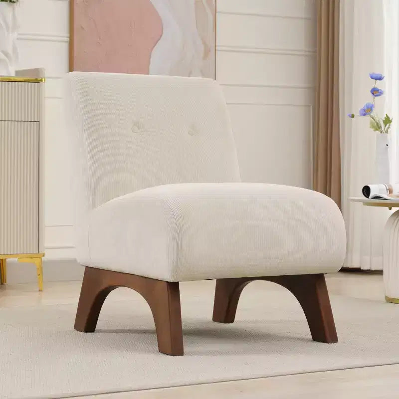 Hyleory Corduroy Upholstered Living Room Chair with Wood Legs, Modern Slipper Side Chair, Reading Chair for Living Room, Bedroom, Office, Small Space