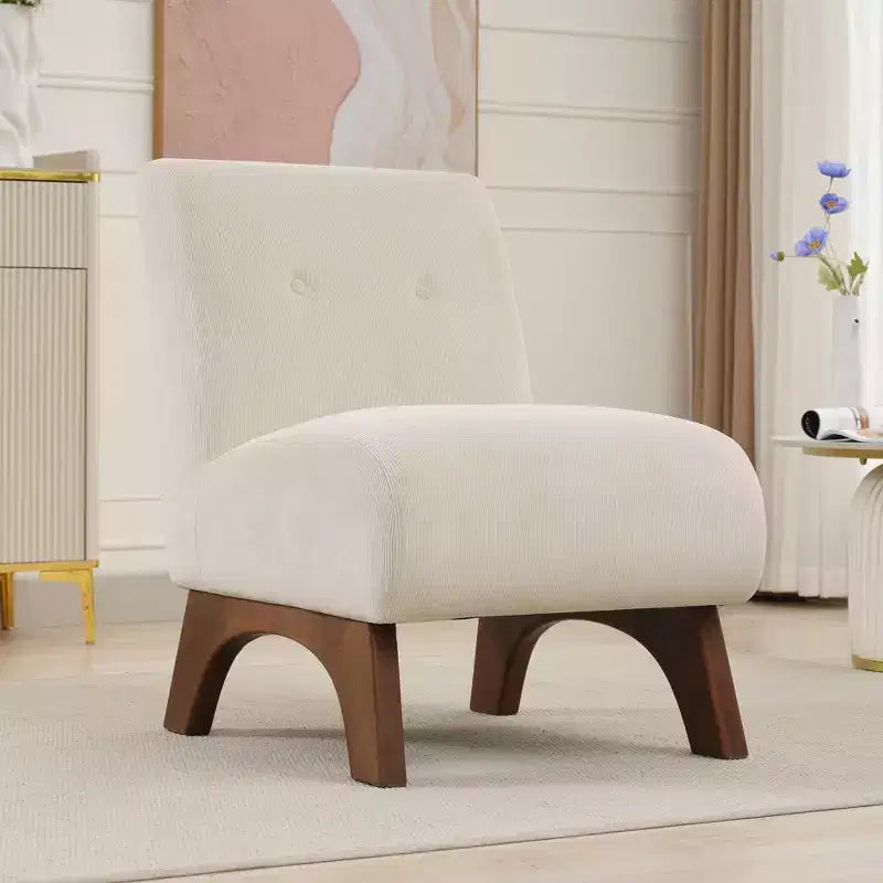Hyleory Corduroy Upholstered Living Room Chair with Wood Legs, Modern Slipper Side Chair, Reading Chair for Living Room, Bedroom, Office, Small Space