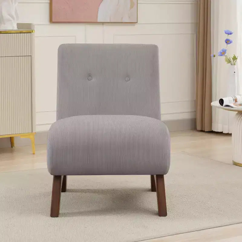 Hyleory Corduroy Upholstered Living Room Chair with Wood Legs, Modern Slipper Side Chair, Reading Chair for Living Room, Bedroom, Office, Small Space
