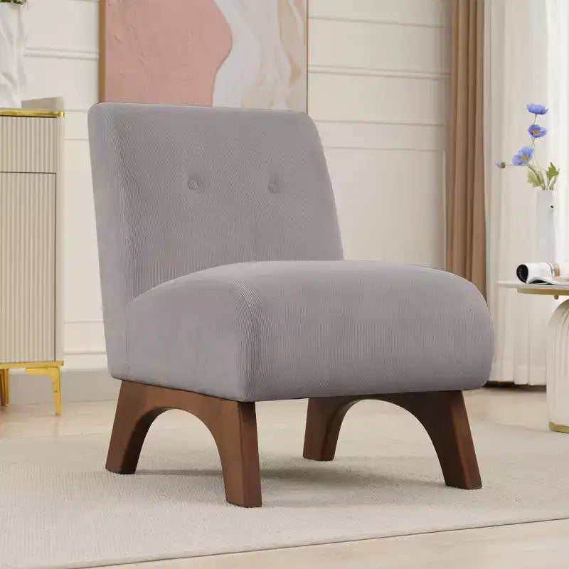 Hyleory Corduroy Upholstered Living Room Chair with Wood Legs, Modern Slipper Side Chair, Reading Chair for Living Room, Bedroom, Office, Small Space