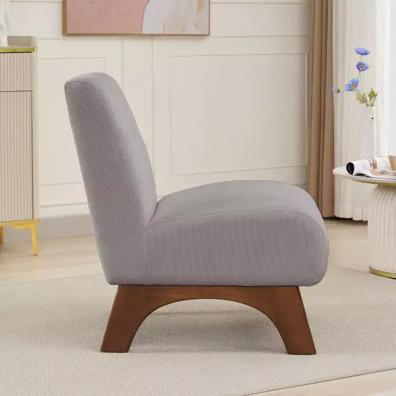 Hyleory Corduroy Upholstered Living Room Chair with Wood Legs, Modern Slipper Side Chair, Reading Chair for Living Room, Bedroom, Office, Small Space