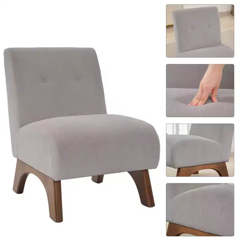 Hyleory Corduroy Upholstered Living Room Chair with Wood Legs, Modern Slipper Side Chair, Reading Chair for Living Room, Bedroom, Office, Small Space