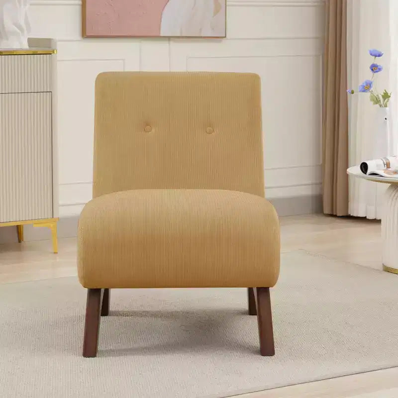 Hyleory Corduroy Upholstered Living Room Chair with Wood Legs, Modern Slipper Side Chair, Reading Chair for Living Room, Bedroom, Office, Small Space