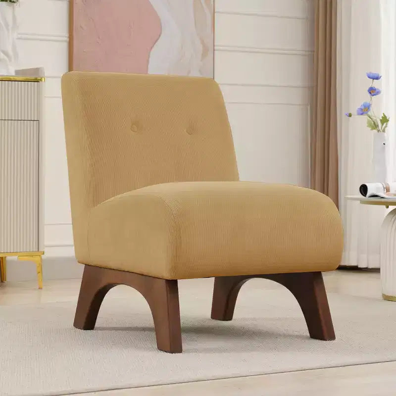 Hyleory Corduroy Upholstered Living Room Chair with Wood Legs, Modern Slipper Side Chair, Reading Chair for Living Room, Bedroom, Office, Small Space