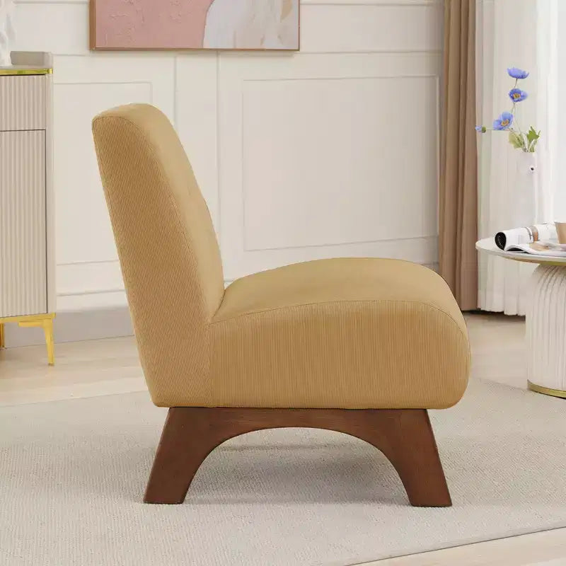 Hyleory Corduroy Upholstered Living Room Chair with Wood Legs, Modern Slipper Side Chair, Reading Chair for Living Room, Bedroom, Office, Small Space
