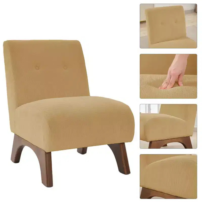 Hyleory Corduroy Upholstered Living Room Chair with Wood Legs, Modern Slipper Side Chair, Reading Chair for Living Room, Bedroom, Office, Small Space