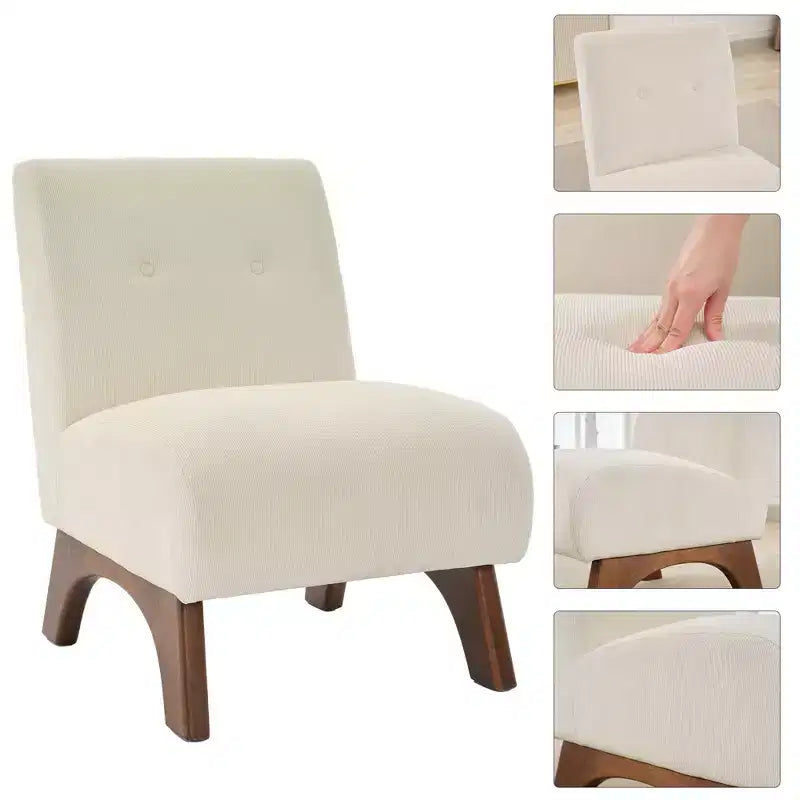 Hyleory Corduroy Upholstered Living Room Chair with Wood Legs, Modern Slipper Side Chair, Reading Chair for Living Room, Bedroom, Office, Small Space