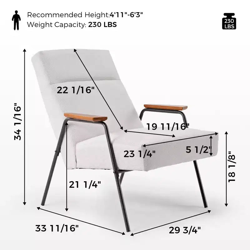 Lumina, Upholstered Lounge Chair with Armrest,29.72 W x 33.66 D x 34.05 H,White
