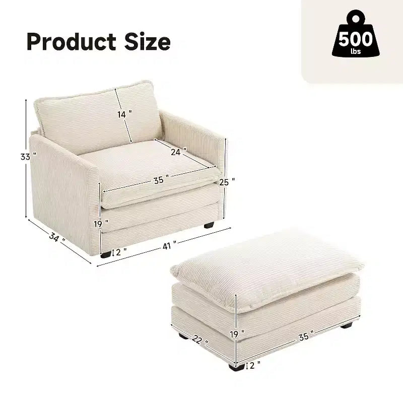 Hyleory Modern Corduroy Fabric Upholstered Accent Chair with Ottoman in