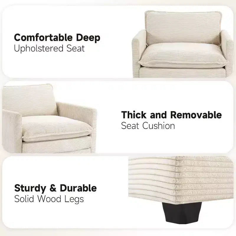 Hyleory Modern Corduroy Fabric Upholstered Accent Chair with Ottoman in