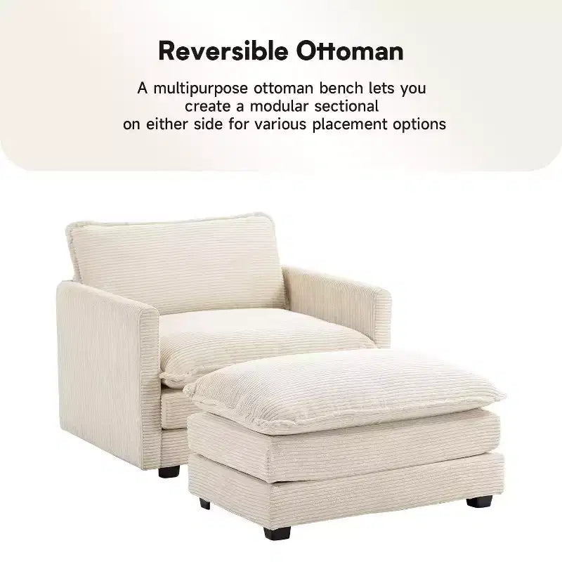 Hyleory Modern Corduroy Fabric Upholstered Accent Chair with Ottoman in