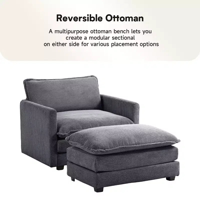 Hyleory Modern Corduroy Fabric Upholstered Accent Chair with Ottoman in