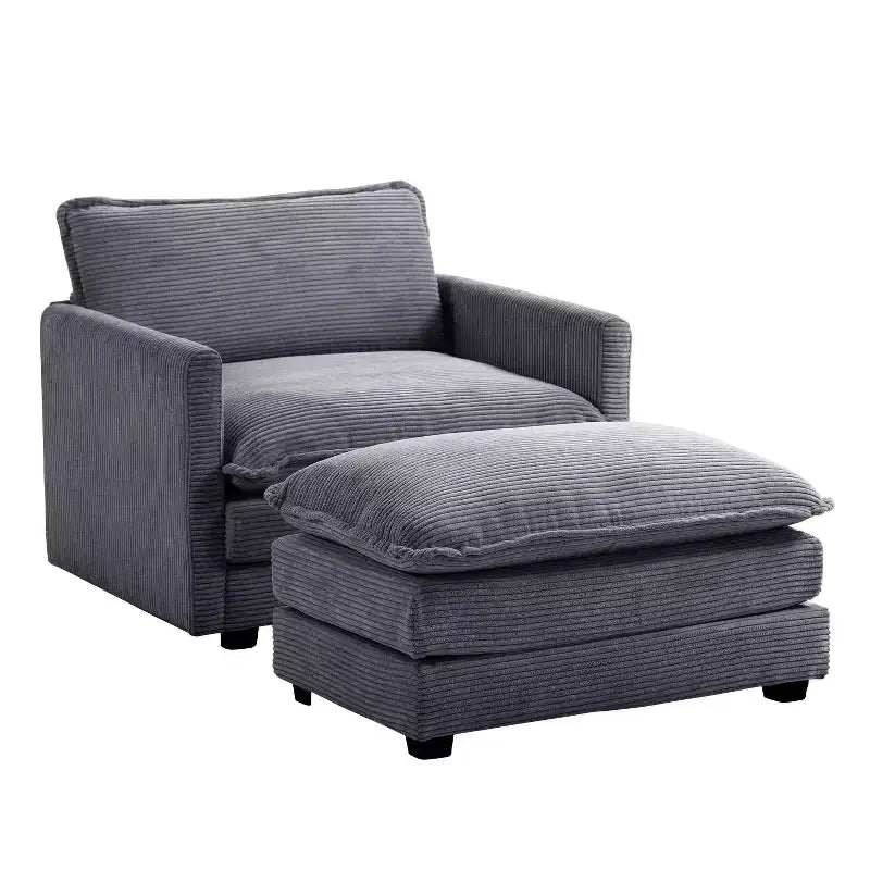 Hyleory Modern Corduroy Fabric Upholstered Accent Chair with Ottoman in