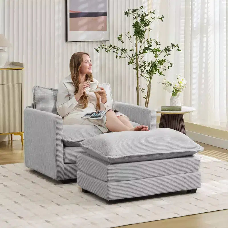 Hyleory Modern Corduroy Fabric Upholstered Accent Chair with Ottoman in