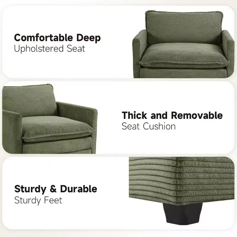 Hyleory Modern Corduroy Fabric Upholstered Accent Chair with Ottoman in