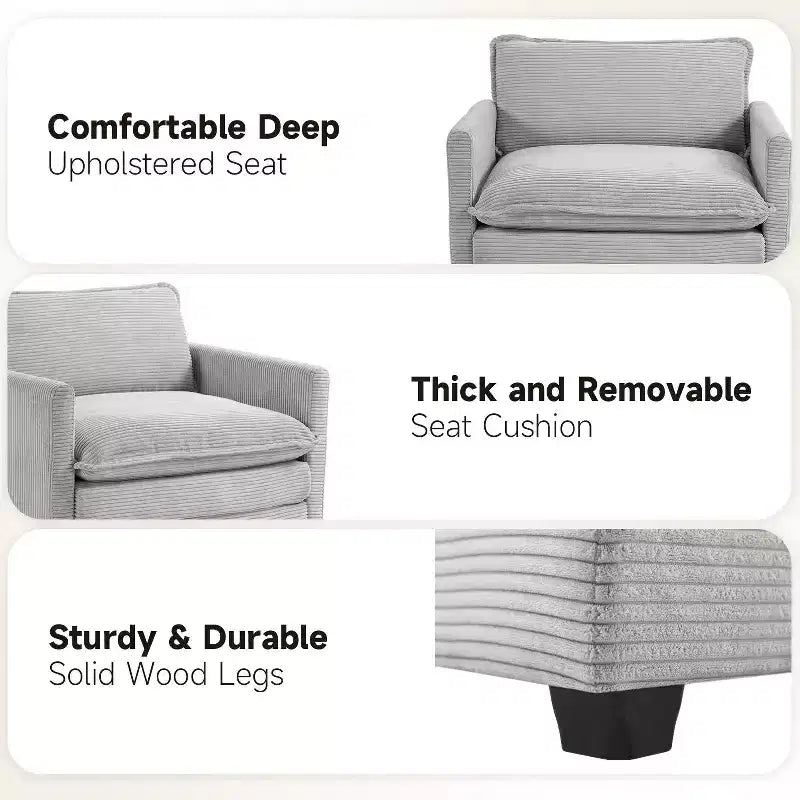 Hyleory Modern Corduroy Fabric Upholstered Accent Chair with Ottoman in