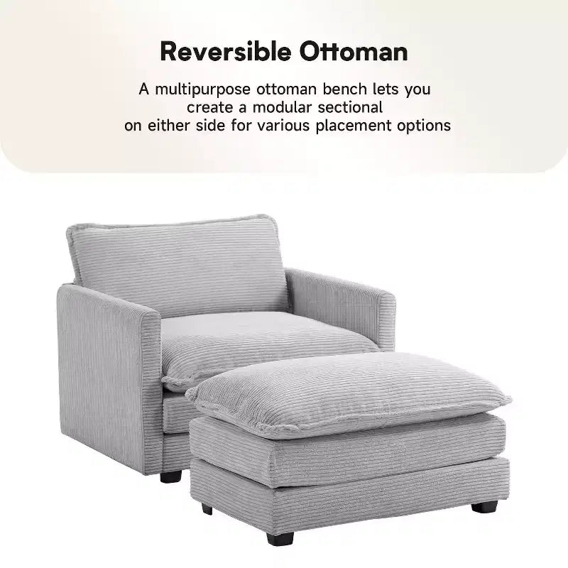 Hyleory Modern Corduroy Fabric Upholstered Accent Chair with Ottoman in